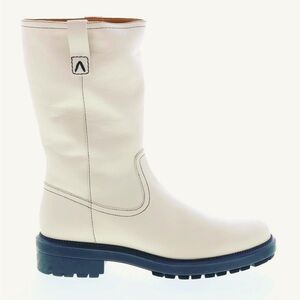 Aquatalia Lilah Calf Leather Zip Mid Size 7 Boot in Cream Beige 🤍